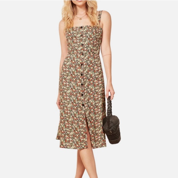 Reformation Persimmon Floral Button-Front Midi Dress - Picture 1 of 9